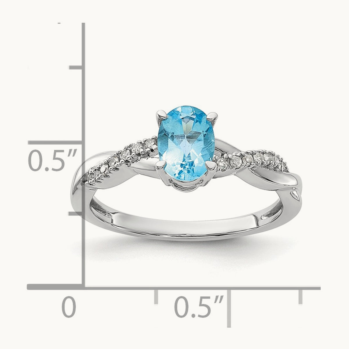 Oval Blue Topaz and Diamond Ring — 14K White Gold, 7