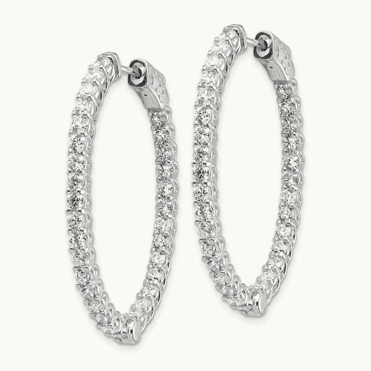 Diamond Oval Hoop w/Safety Clasp Earrings, 14K White Gold