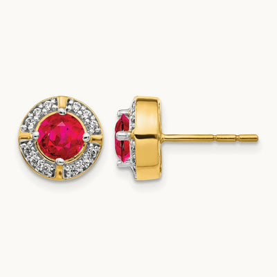 Diamond and Ruby Fancy Halo Earrings, 14K