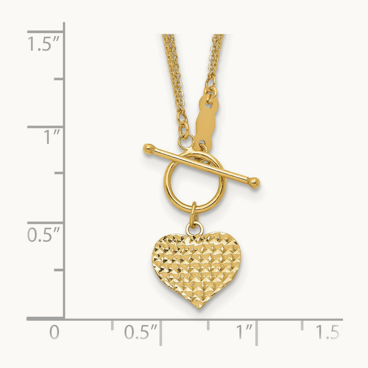 Polished 3-Strand D/C Heart Toggle Necklace, 14K