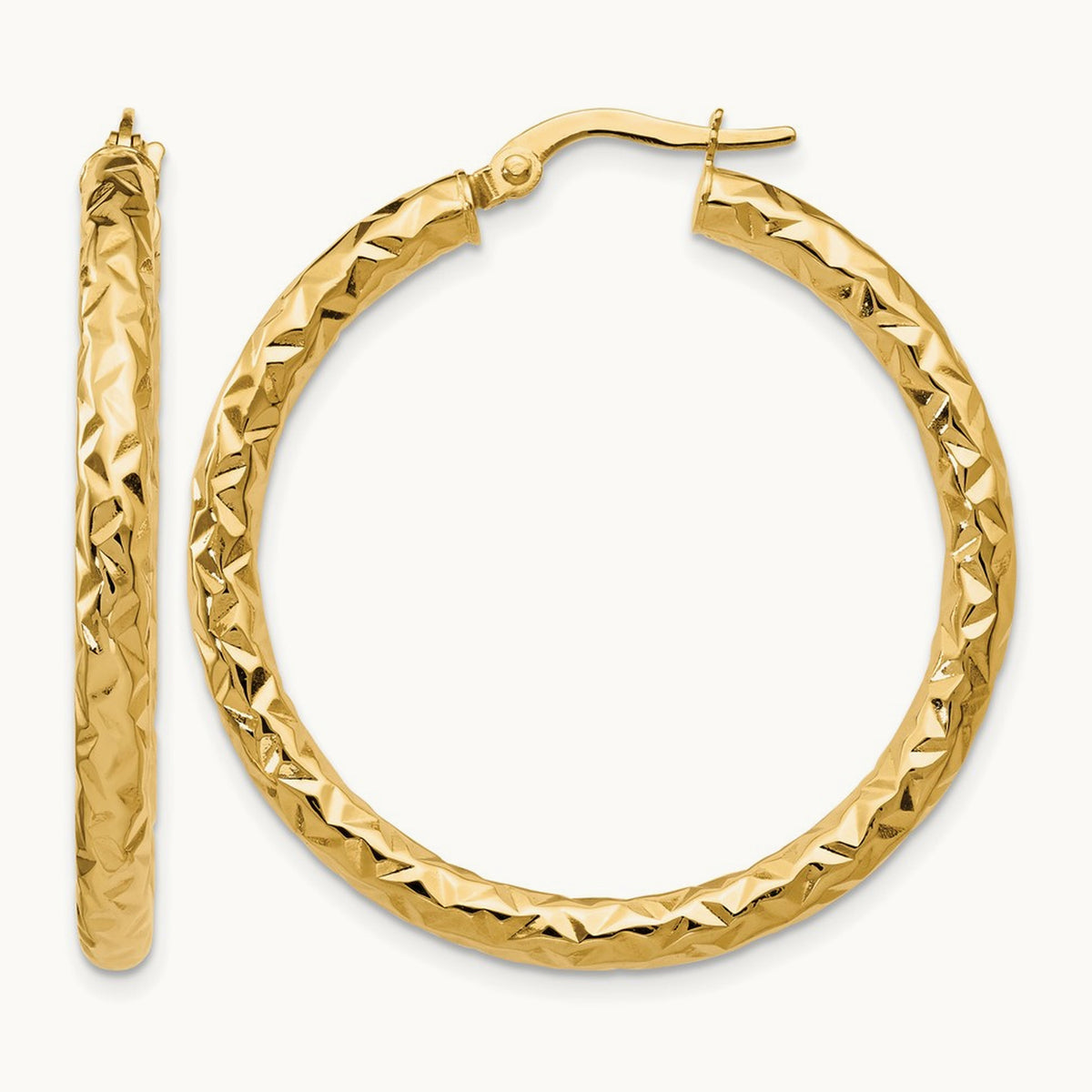 ForeverLite Polished and Textured Hoop Earrings — Leslie's — 14K Yellow Gold, 35mm