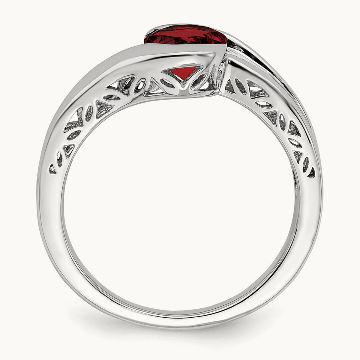 Garnet Bypass Ring, 14K White Gold
