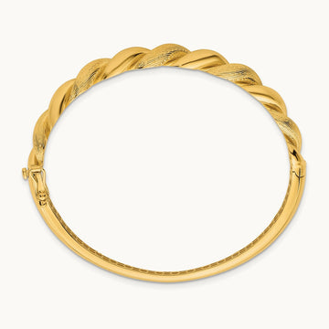 Polished Twisted Textured Hinged Bangle Bracelet, 14K