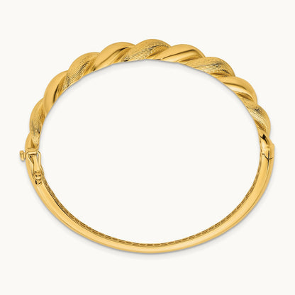 Polished Twisted Textured Hinged Bangle Bracelet, 14K