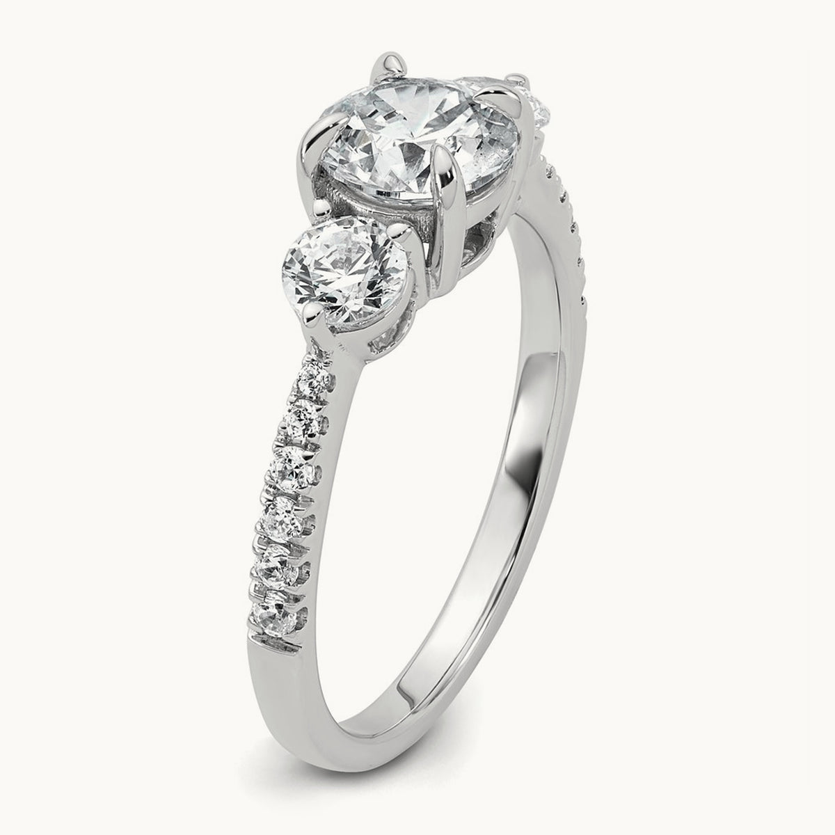 Round 3 Stone Engagement Ring, 1.50-3.00 ct tw Lab-Grown Diamond — 1 5/8 ct, 14K White Gold