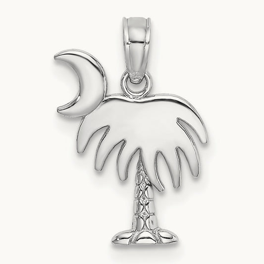 Polished Charleston Palm Tree w/ Moon Charm, 14K White Gold