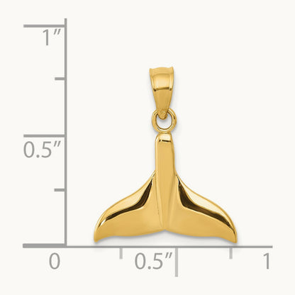 Solid Polished Open-Backed Whale Tail Pendant, 14K