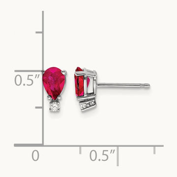 6x4mm Pear Ruby A Diamond Earrings, 14K White Gold