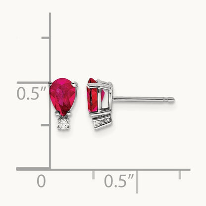 Ruby Diamond Post Earrings, 14K White Gold
