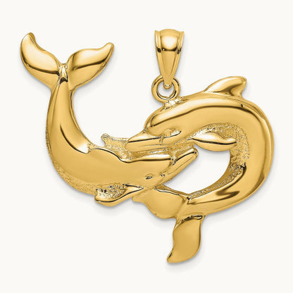 Polished Two Dolphins Together Charm, 14K