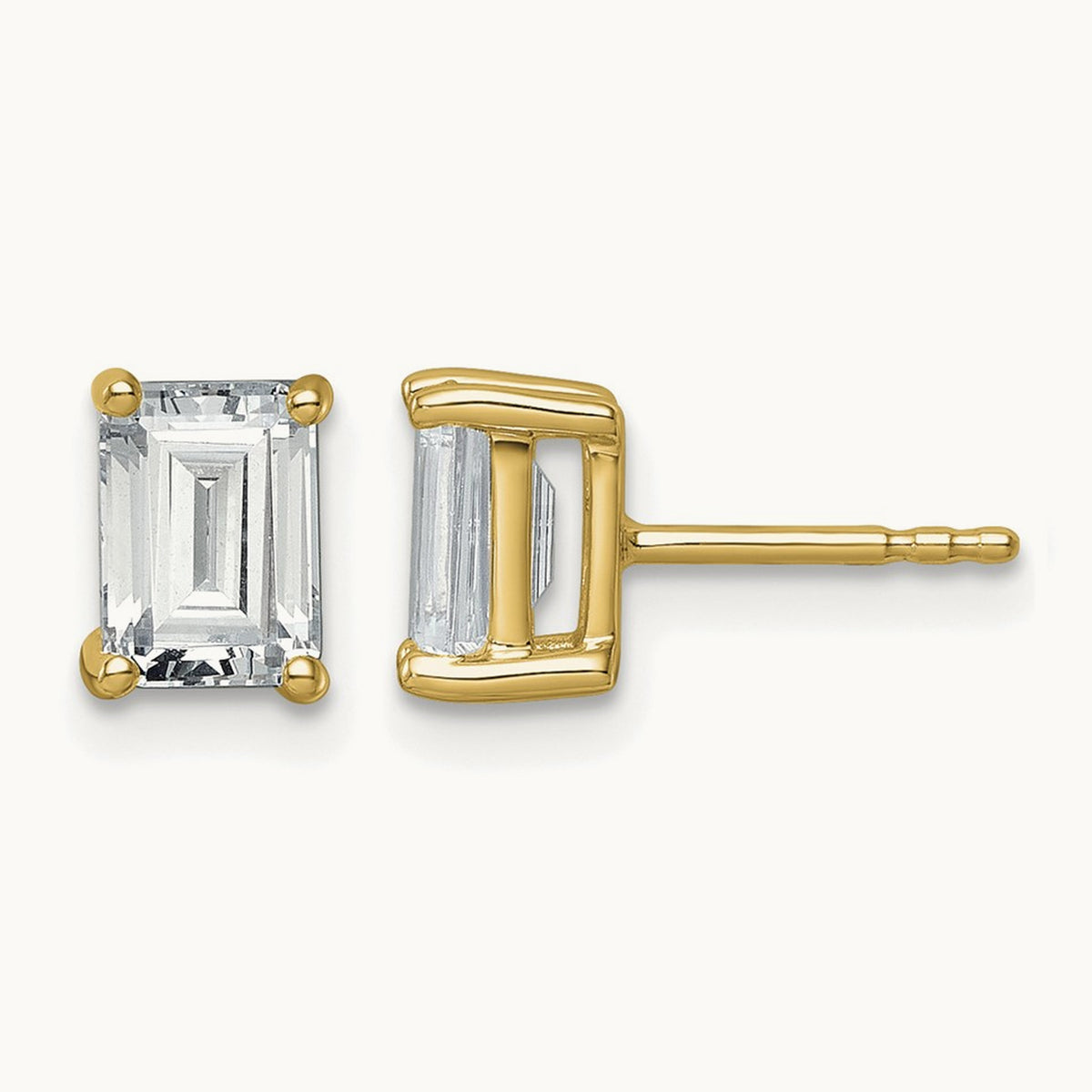 Emerald Four-Prong Stud Earrings, 0.50-6.00 ct tw Lab-Grown Diamond — 2 ct, 14K Yellow Gold