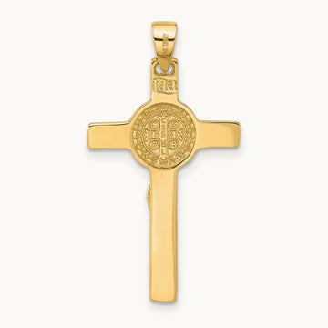 Polished Crucifix and St Benedict Pendant, 14K