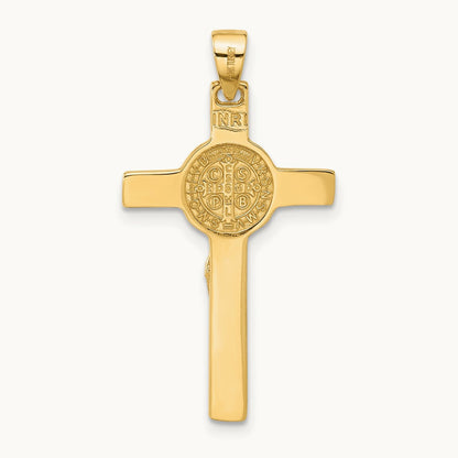 Polished Crucifix and St Benedict Pendant, 14K