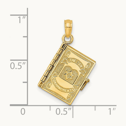 3-D Moveable Hebrew Ten Commandments Book Charm — 14K Yellow Gold