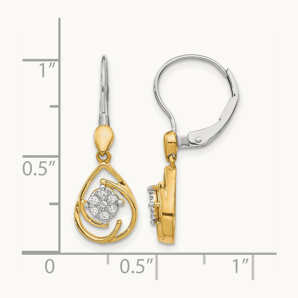 Diamond Teardrop Dangle Leverback Earrings, 14K Two-tone
