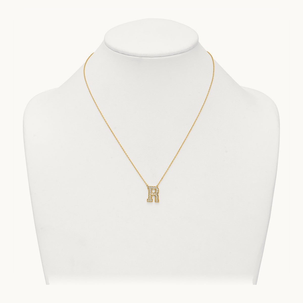 Initial Necklace — 14K Yellow Gold, R, 1/2 ct