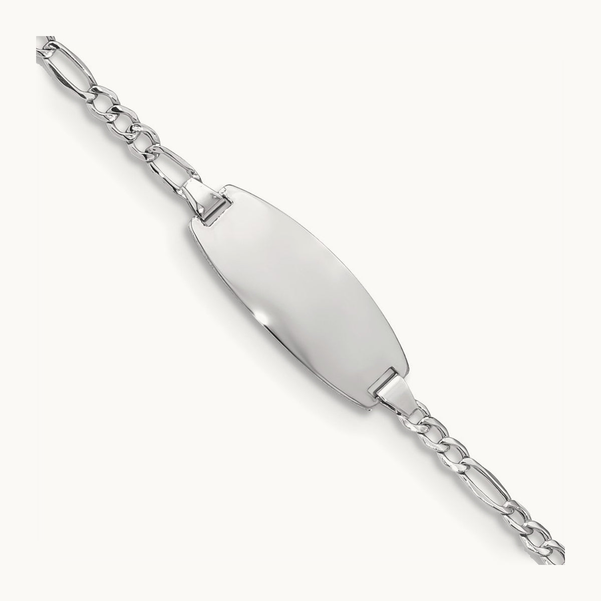Semi-Solid Oval Figaro ID Bracelet — 14K White Gold