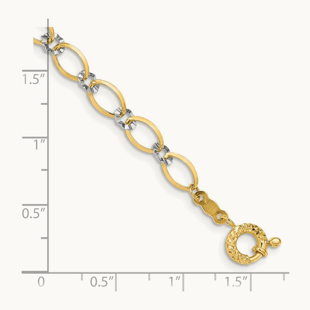 Oval and Diamond Cut Circle Bracelet, 14K Two-tone