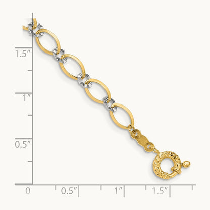 Oval and Diamond Cut Circle Bracelet, 14K Two-tone