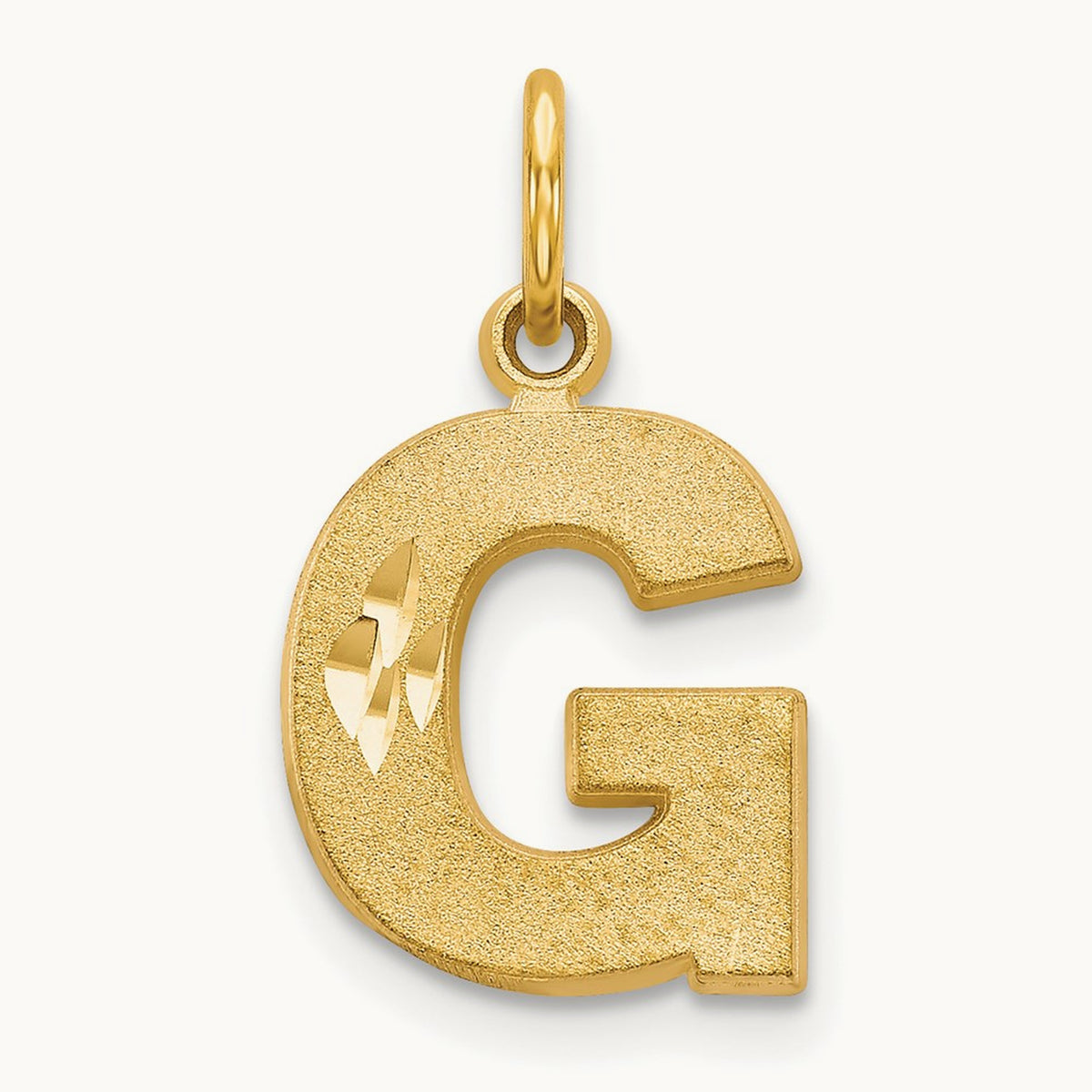Satin Diamond-cut Initial Charm — 14K Yellow Gold, G