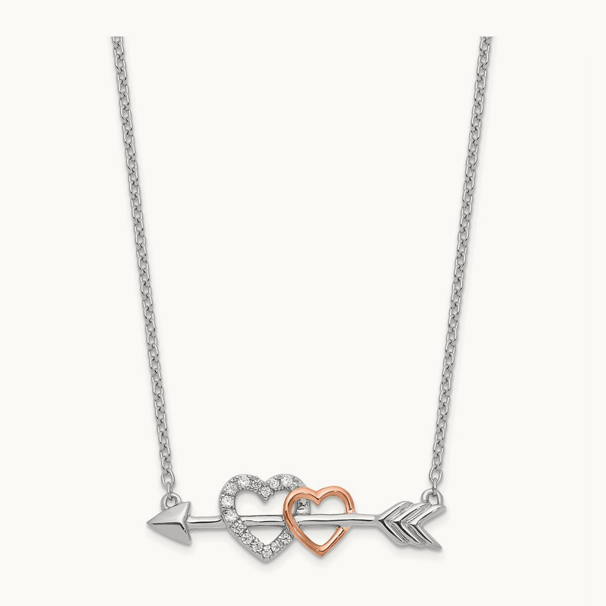 Diamond Hearts on Arrow 18in Necklace, 14K Two-tone