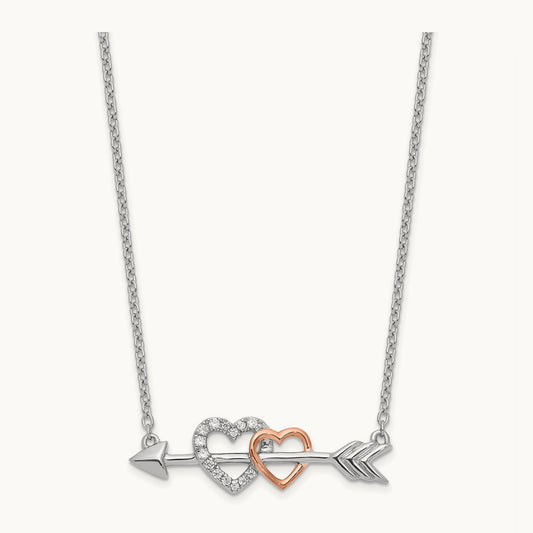 Diamond Hearts on Arrow 18in Necklace, 14K Two-tone