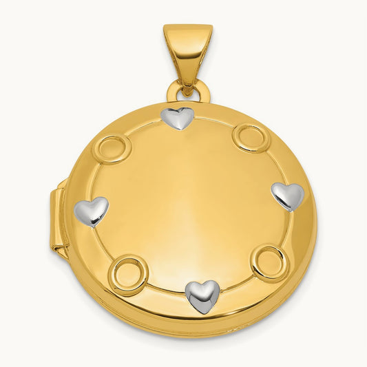 Our Circle Of Love.. Black Oil Reversible Round Locket, 20mm, 14K