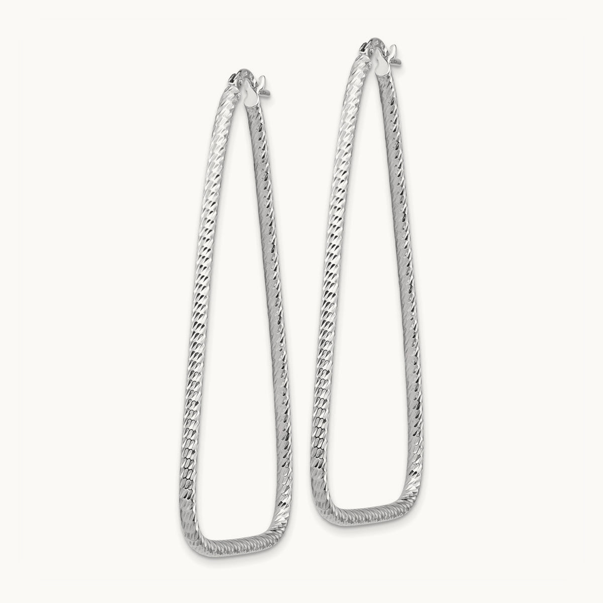 Polished & Diamond-cut Double Triangle Hoop Earrings — 14K White Gold