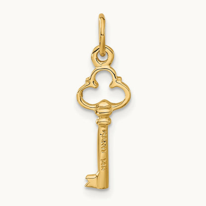 Polished Diamond-cut 3D Key Charm, 14K