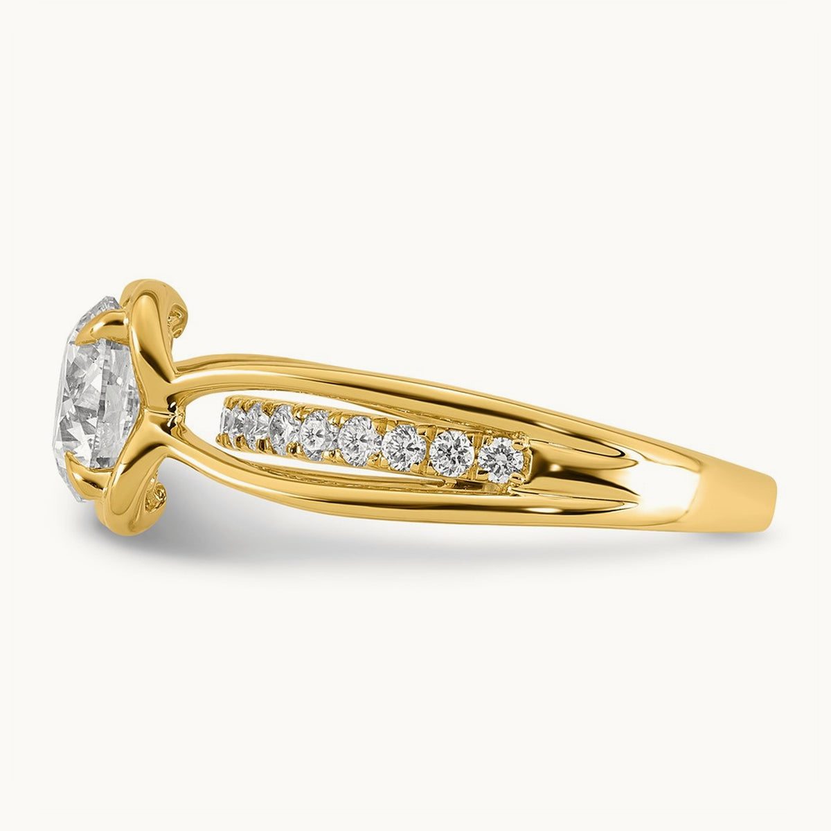 Certified Round Center Lab Grown Diamond VS+ F+ Ring, 14K Yellow Gold