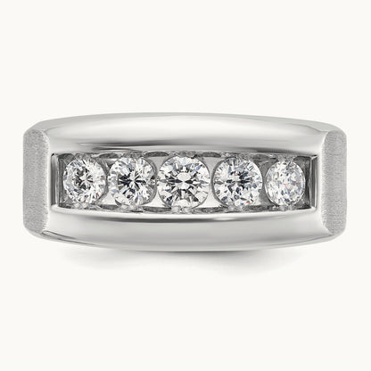 IBGoodman Men's Polished & Satin 5-Stone Diamond Ring, 14K White Gold
