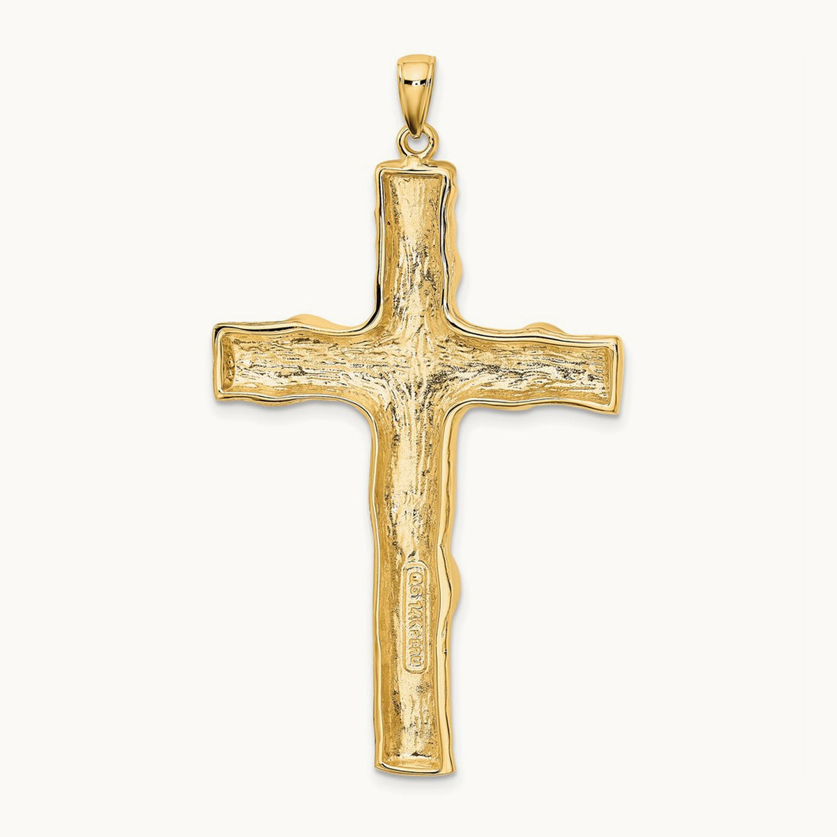 Large Tree Textured Cross Pendant — 14K Yellow Gold