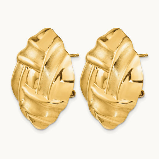 Polished & Satin Omega Back Post Earrings, 14K