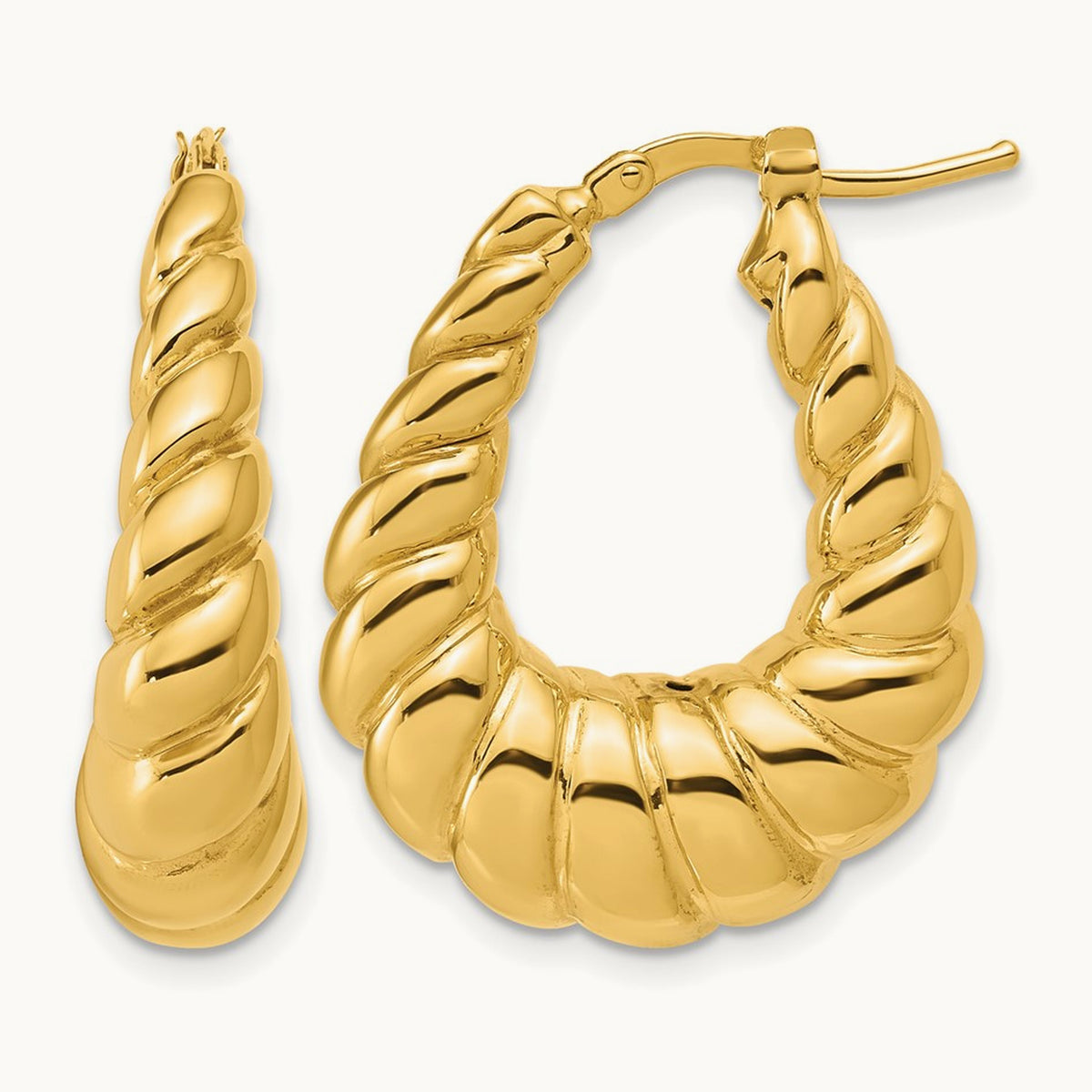 Polished Scallop Oval Hoop Earrings, 14K — Leslie's