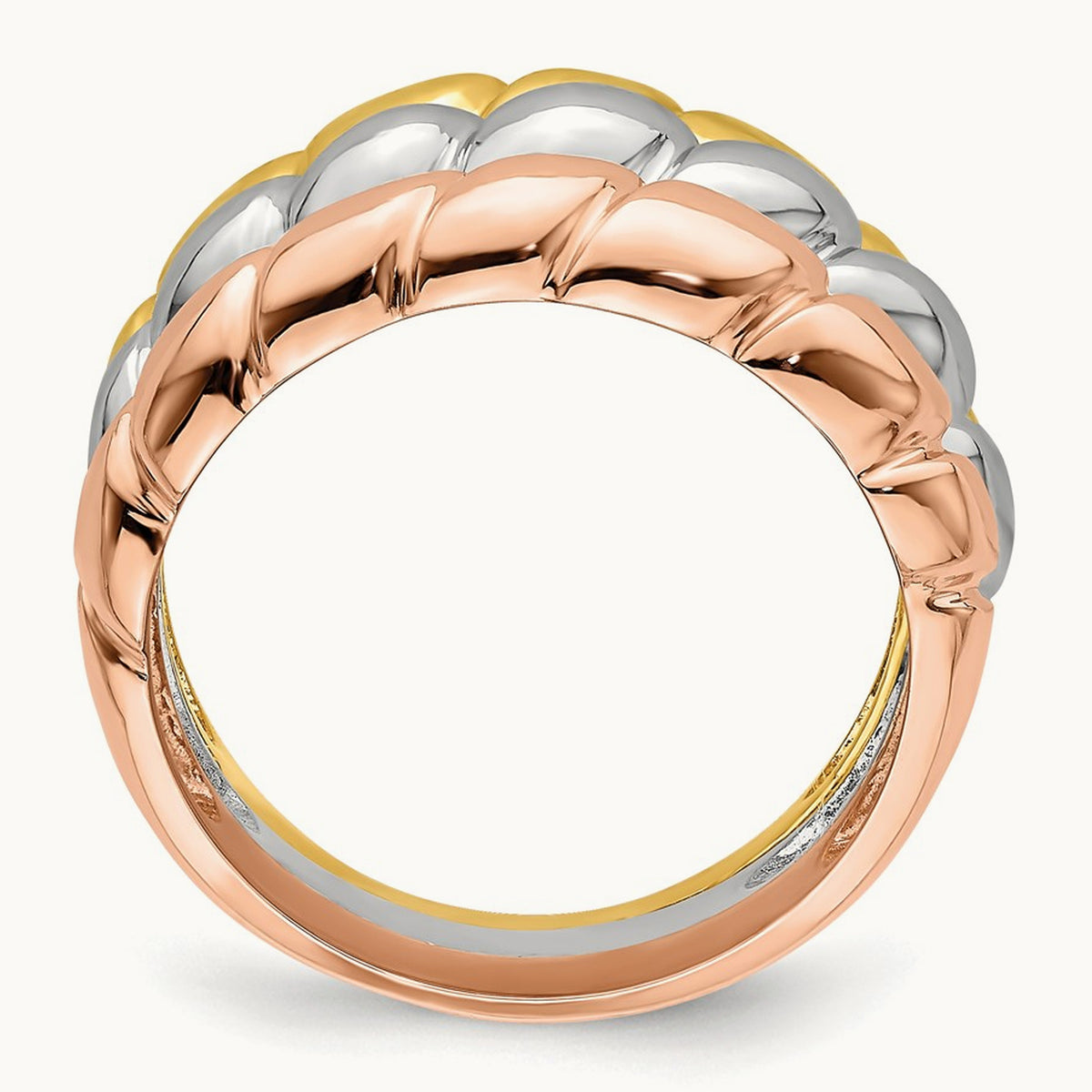 Tri-Color Triple Shrimp Band, 14K