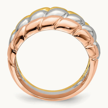 Tri-Color Triple Shrimp Band, 14K