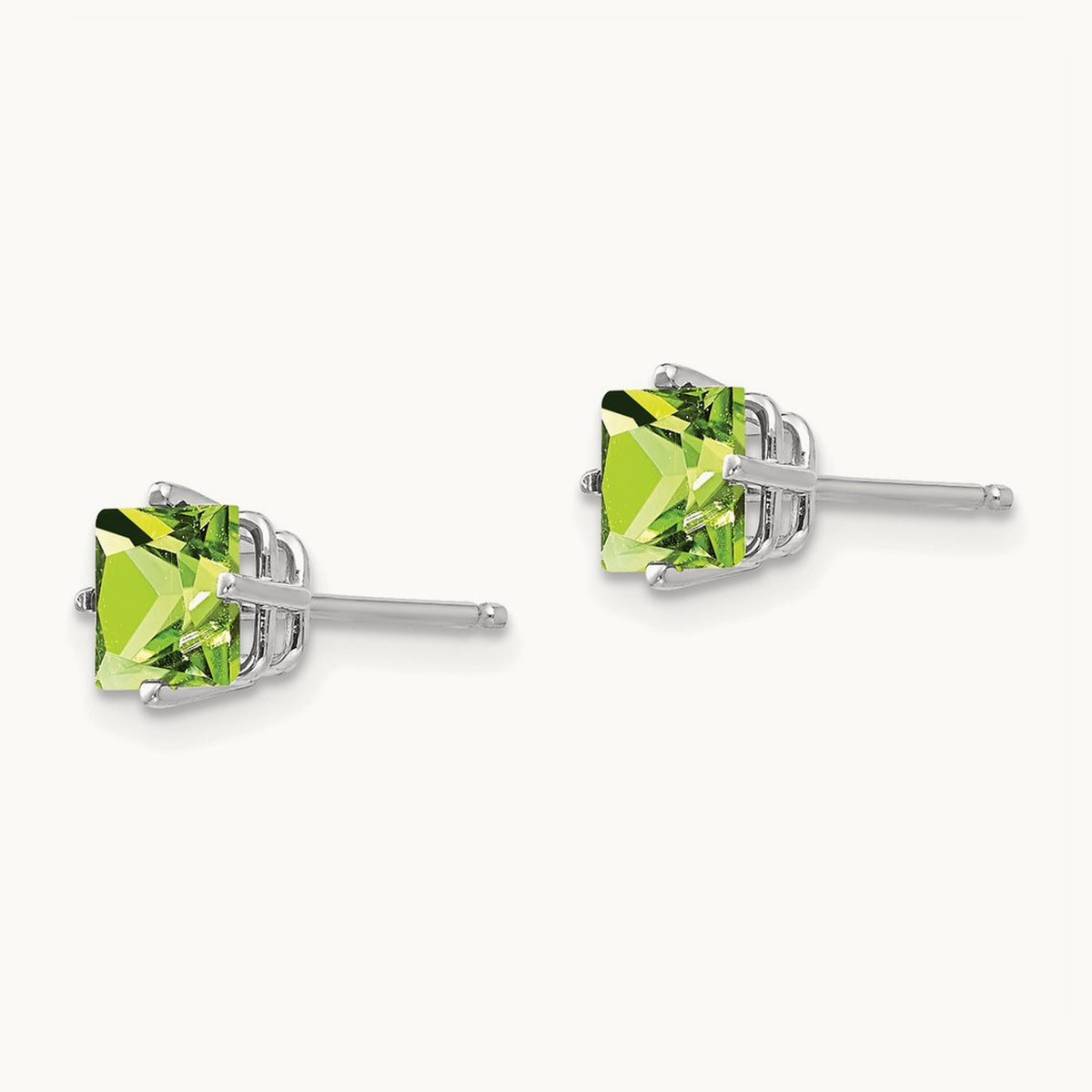 Square Step Cut Peridot Earrings, 5mm, 14K White Gold