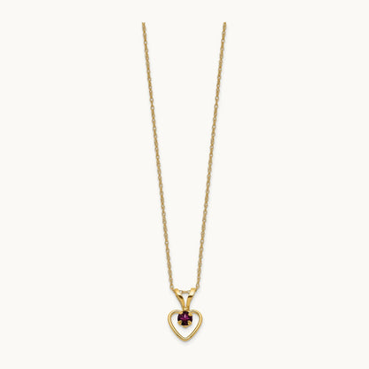 Madi K Rhodolite Garnet Heart Birthstone Necklace, 3mm, 14K