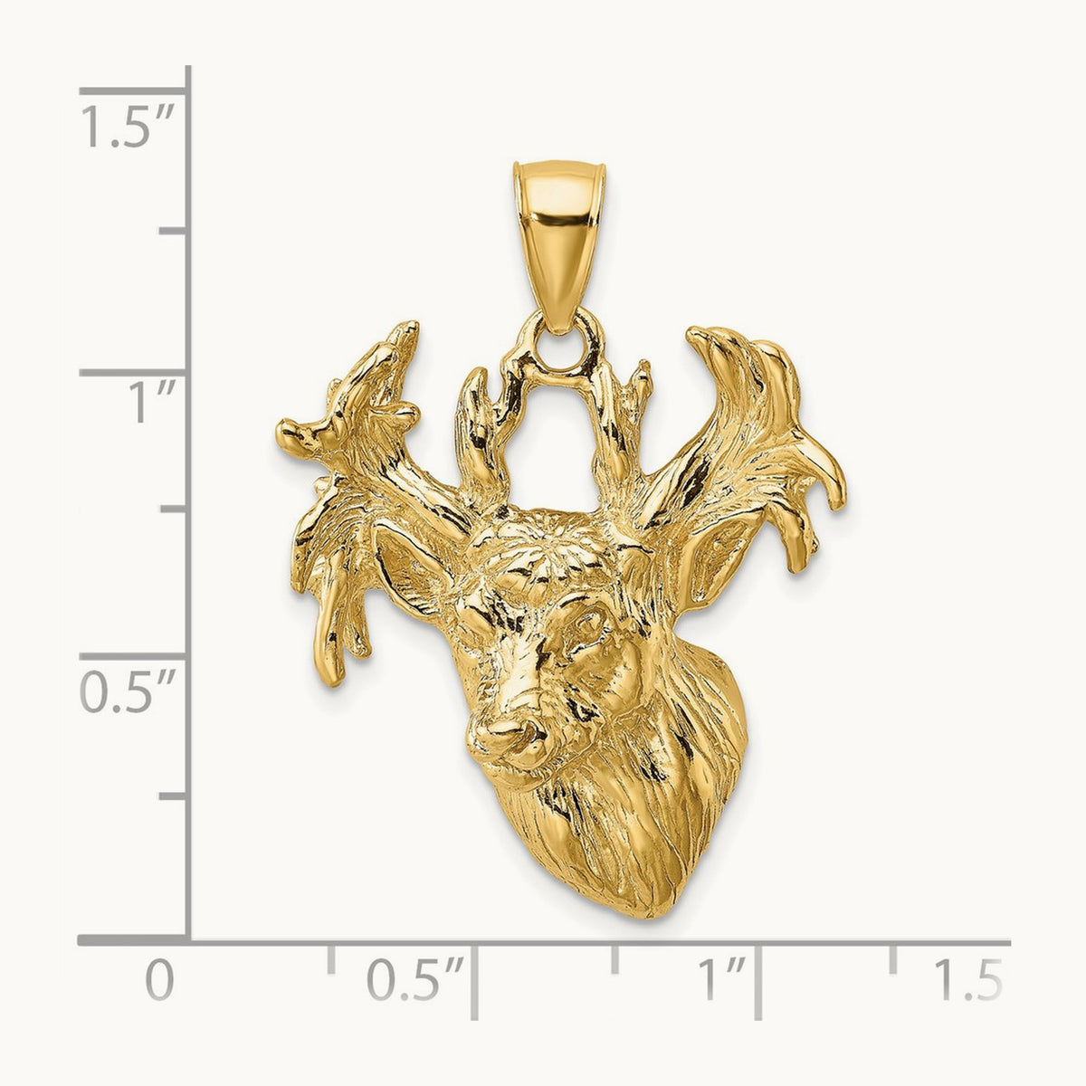 2-D Textured Deer Head Charm, 14K