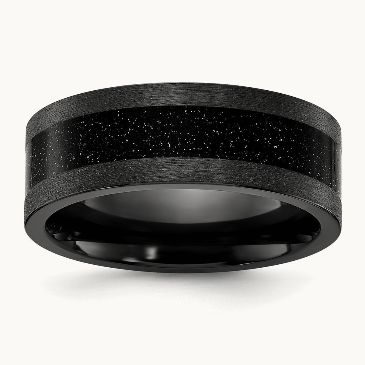 Black Zirconium Polished with Black Star Sandstone Inlay Band, 8mm