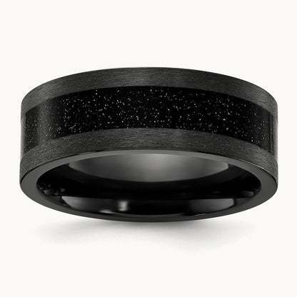 Black Zirconium Polished with Black Star Sandstone Inlay Band, 8mm