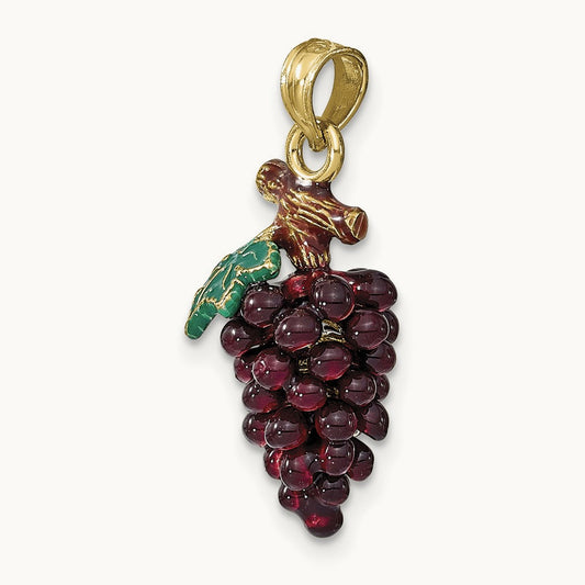 3-D ENAMEL PURPLE GRAPES W/STEM & LEAF, 14K