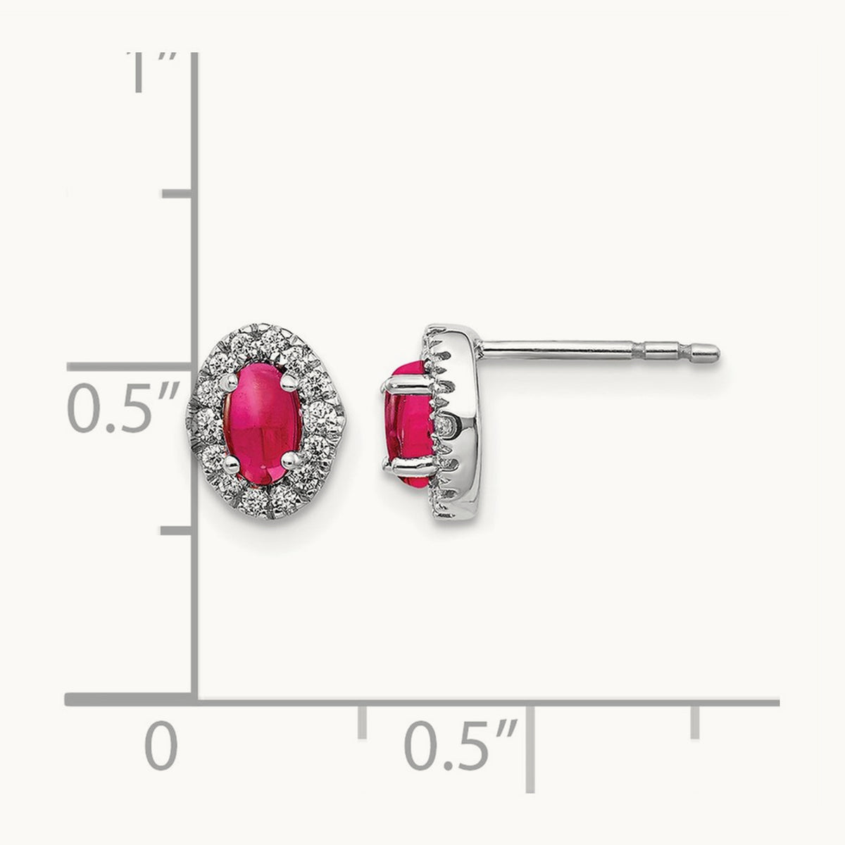 Created Ruby Halo Post Earrings, 0.15 ct tw Lab-Grown Diamond