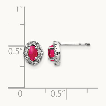 Created Ruby Halo Post Earrings, 0.15 ct tw Lab-Grown Diamond