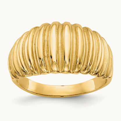 High Polished Ribbed Dome Ring — 14K Yellow Gold, 5.5