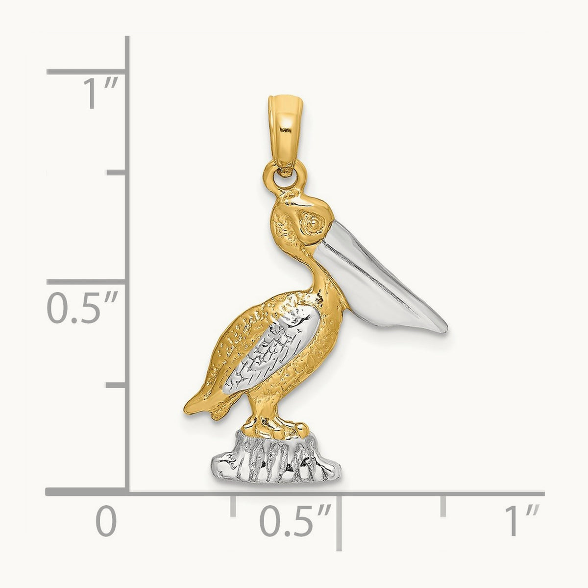 Standing Pelican Charm, 14K with White Rhodium