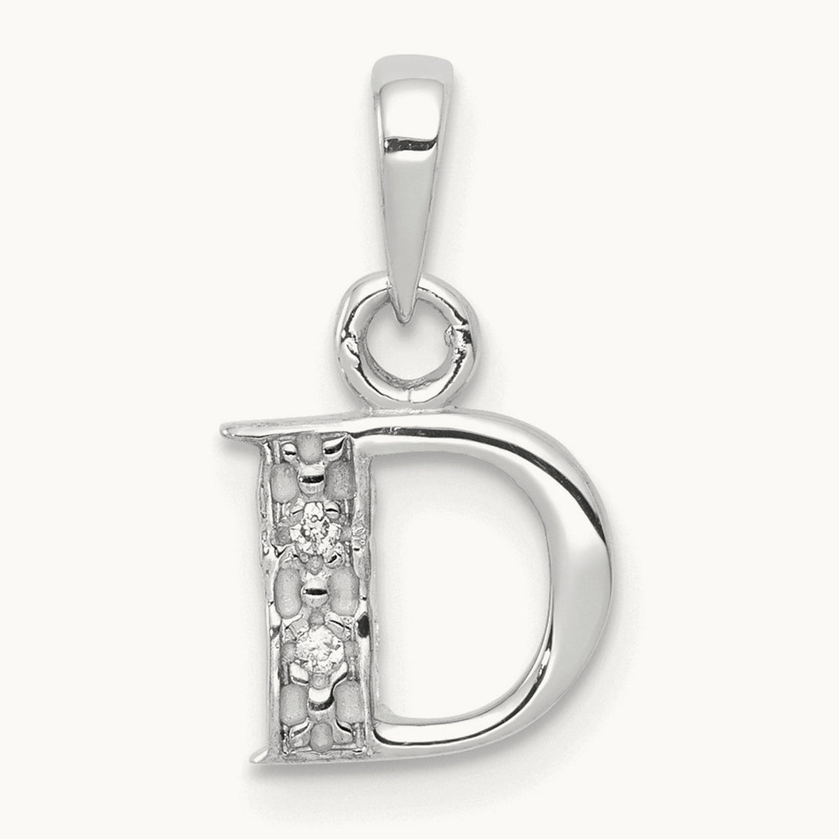 Diamond Letter D Initial Pendant, 14K White Gold with Rhodium
