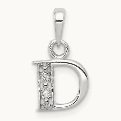 Diamond Letter D Initial Pendant, 14K White Gold with Rhodium