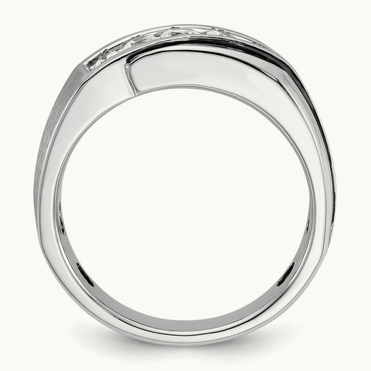 w/ Black RH IBGoodman Men's Polish/Satin AA Diamond Ring, 14K White Gold