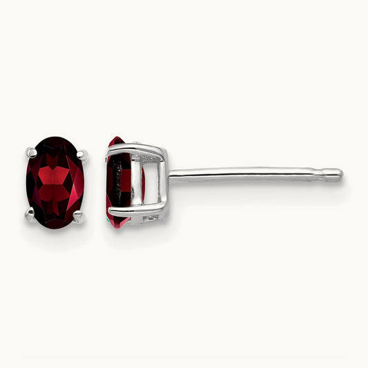 5x3mm Oval Garnet Earrings, 14K White Gold